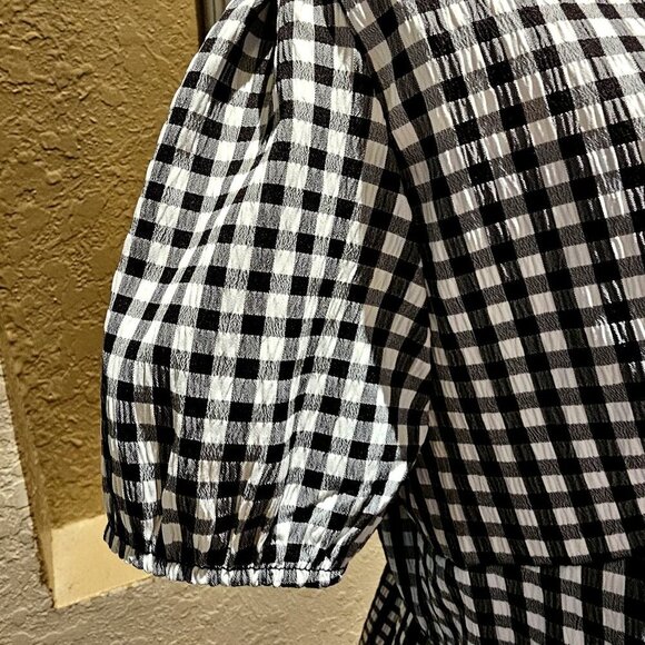 Discreet XL Gingham Tie-Front Peplum Top Puff Sleeves  Boho Y2K Baby Doll Flowy - Picture 5 of 5